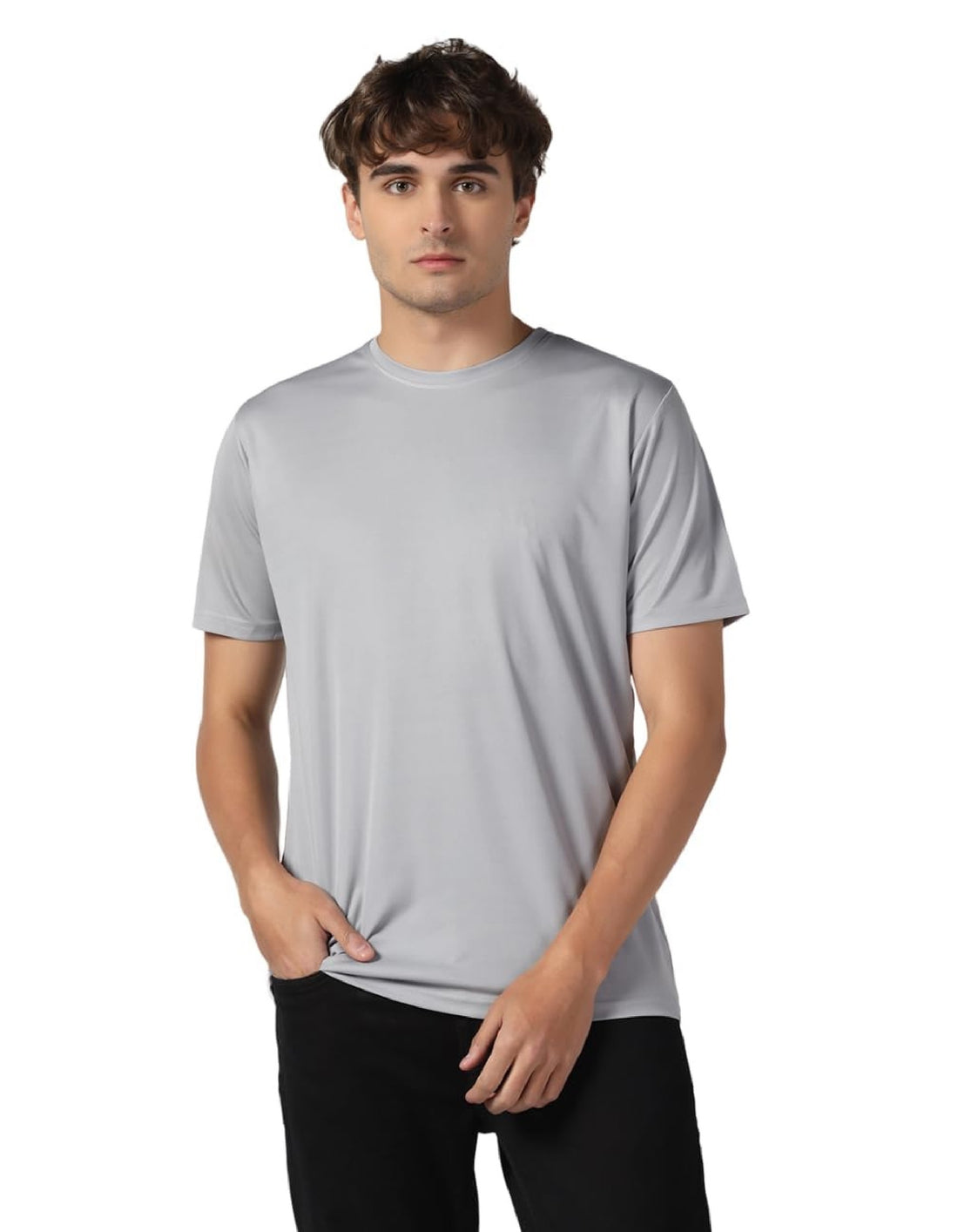 Half Sleeves Plain Polyester T-shirt (Light Grey)