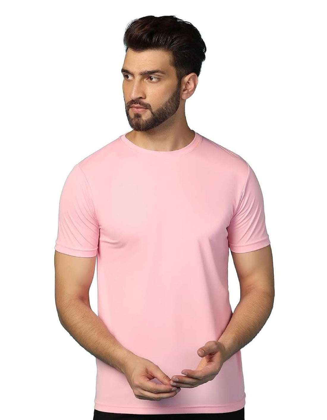 Half Sleeves Plain Polyester T-shirt (Pink)