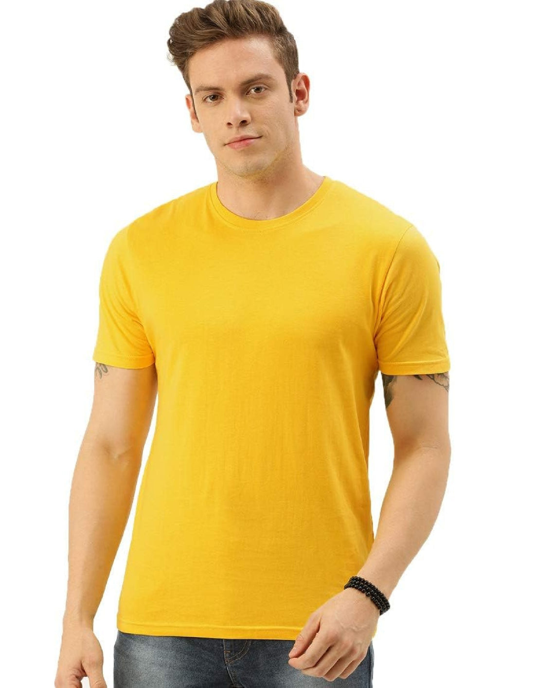 Half Sleeves Plain Polyester T-shirt (Yellow)