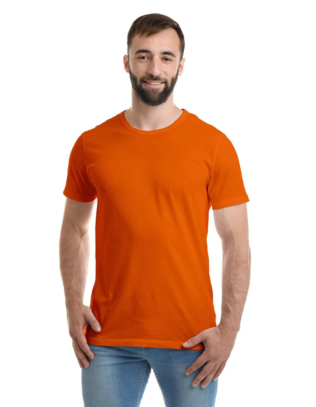 Half Sleeves Plain Polyester T-shirt (Orange)