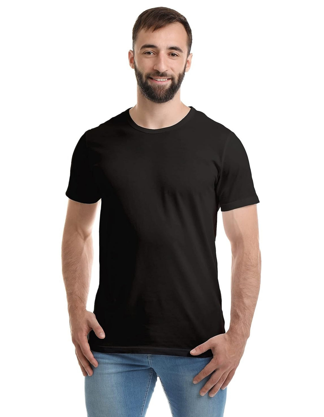 Half Sleeves Plain Polyester T-shirt (Black)