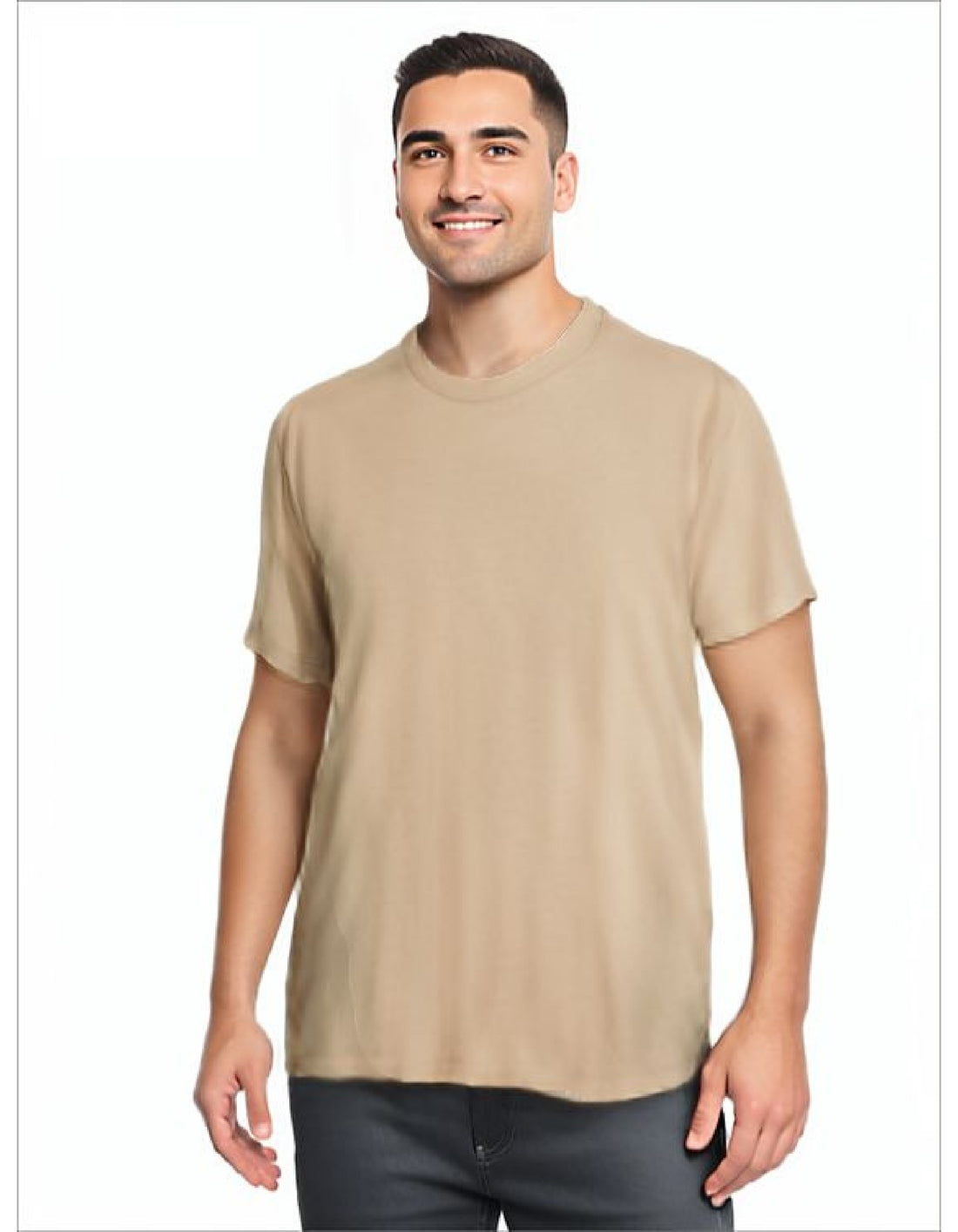 Half Sleeves Plain Polyester T-shirt (Beige)