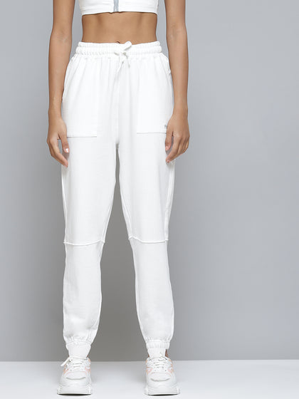 Women White Solid Relaxed Fit High Rise Organic Cotton Joggers