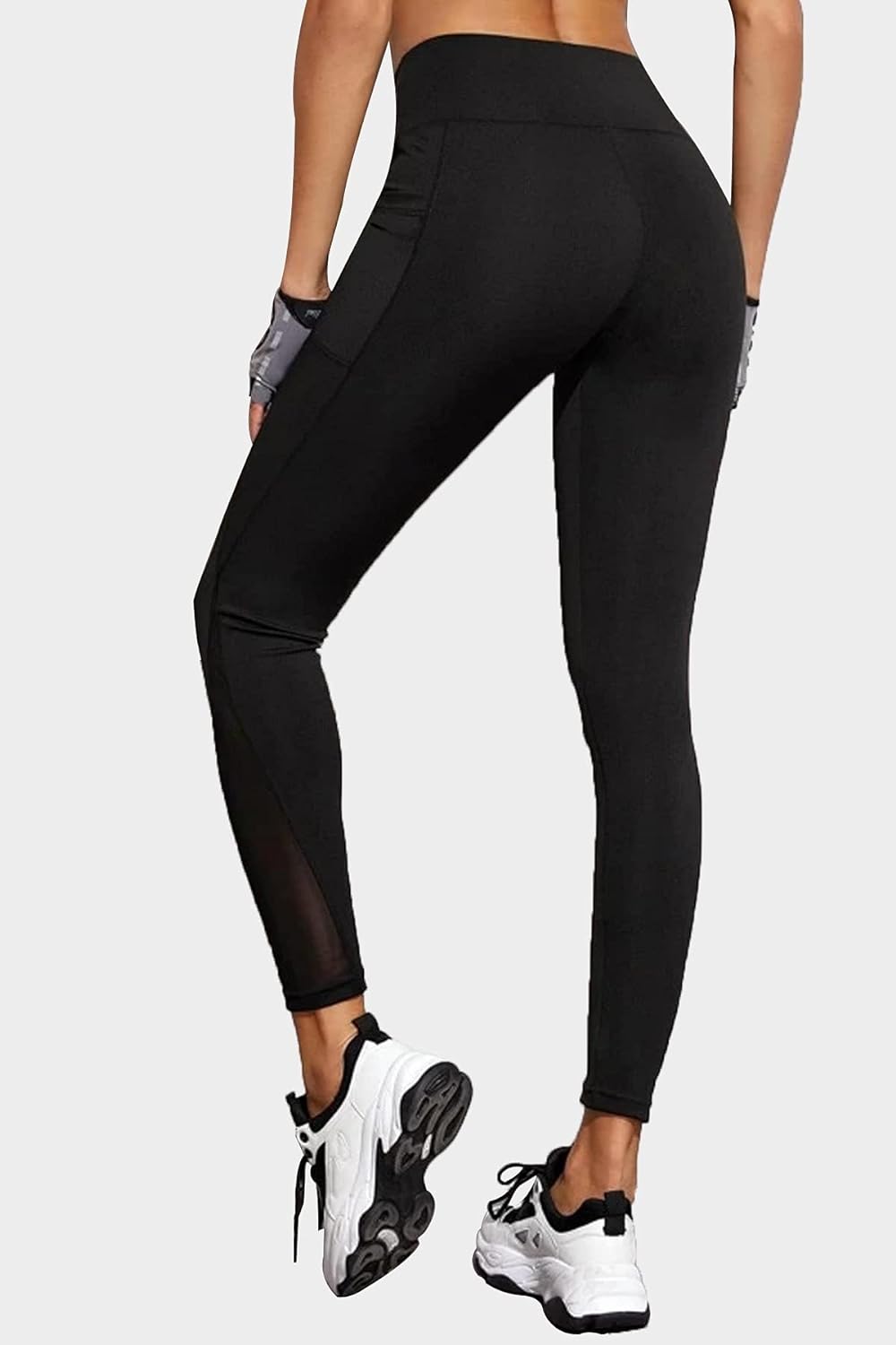 Gym wear Mesh Leggings Workout Pants with Side Pockets/Stretchable Tights/Highwaist Sports Fitness Yoga Track Pants