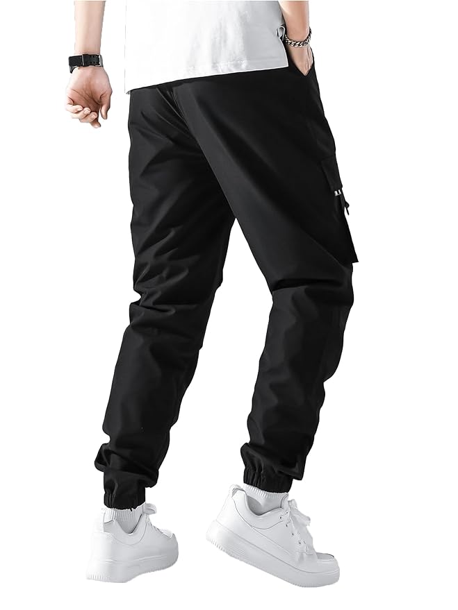 NotionTee Mens Printed Black and White Polyester Slim Fit Cargo Pant