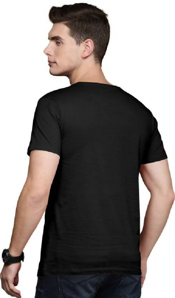 Men Printed Round Neck Polyester Black T-Shirt (Black)