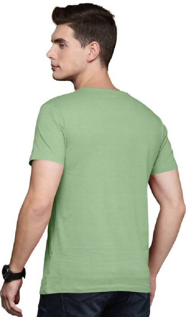 Men Printed Round Neck Polyester Black T-Shirt (Green)
