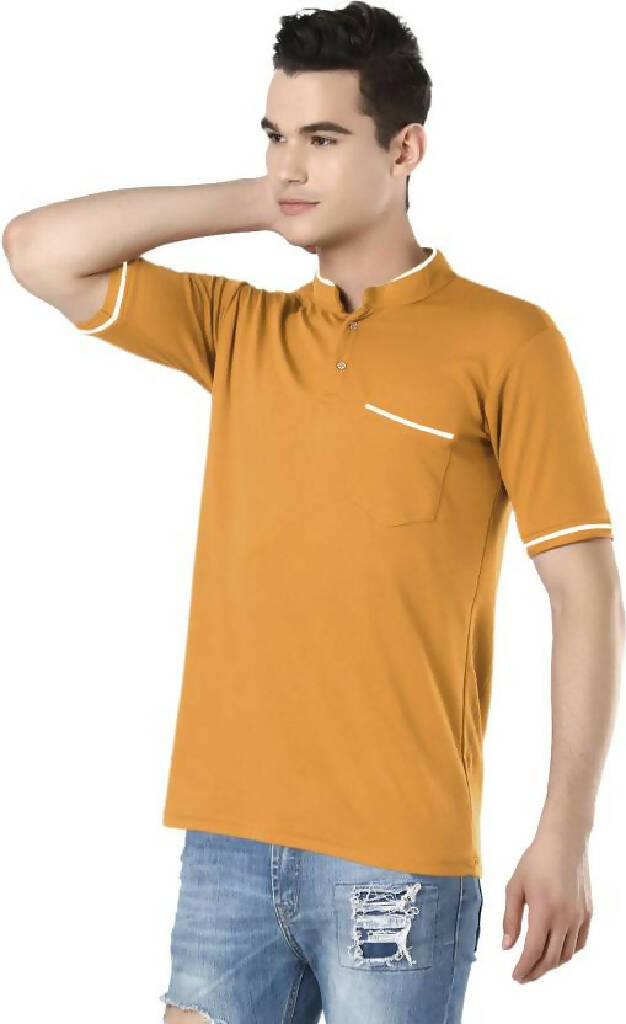 Men Solid Mandarin Collar Poly Cotton Green T-Shirt