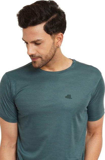 Men Solid Round Neck Elastane Green T-Shirt