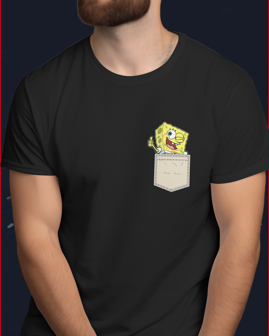 Half Sleeves Pocket Printed T-Shirts (Black)