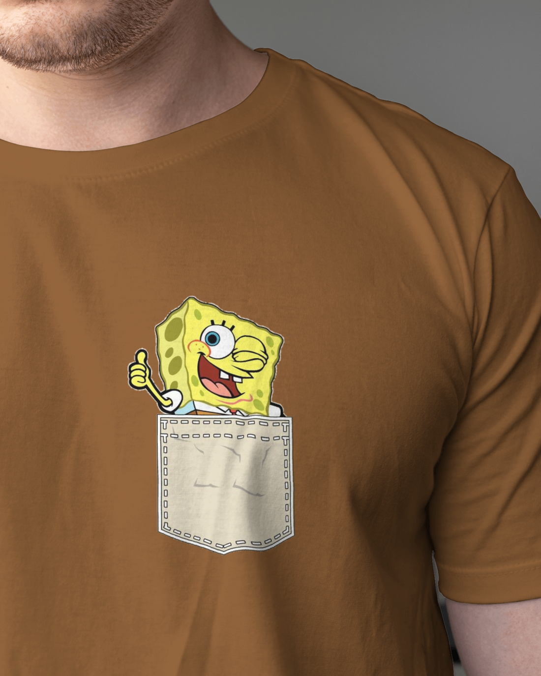Half Sleeves Pocket Printed T-Shirts (Brown)