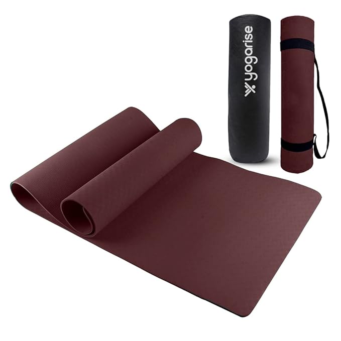 Yogarise Yoga mat for Men and Women, Premium Exercise Mat for Home Workout, Anti Slip Yoga Mat Workout, Gym Mat for Workout at Home with Bag and Strap (Wine, 6mm)