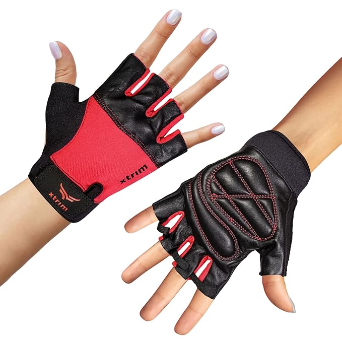 Starlet Gym Gloves for Women with Wrist Support, Made by Women, Pullers, Quick and Easy Workout for Women, Weightlifting Gloves for Gym Workout and Training Exercise (Red, One Size Fits All)