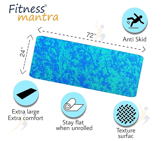 Super Soft, Anti-Slip Marble Design Yoga Mat with Carrying Strap For Men &amp; Women (Qty.-1 Piece) (4Mm, Blue)